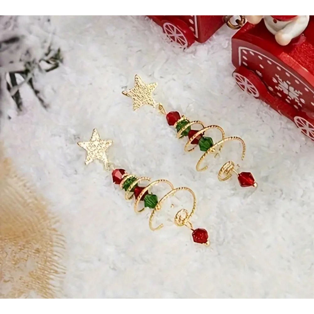 Gold Spiral Christmas Tree Drop Earrings